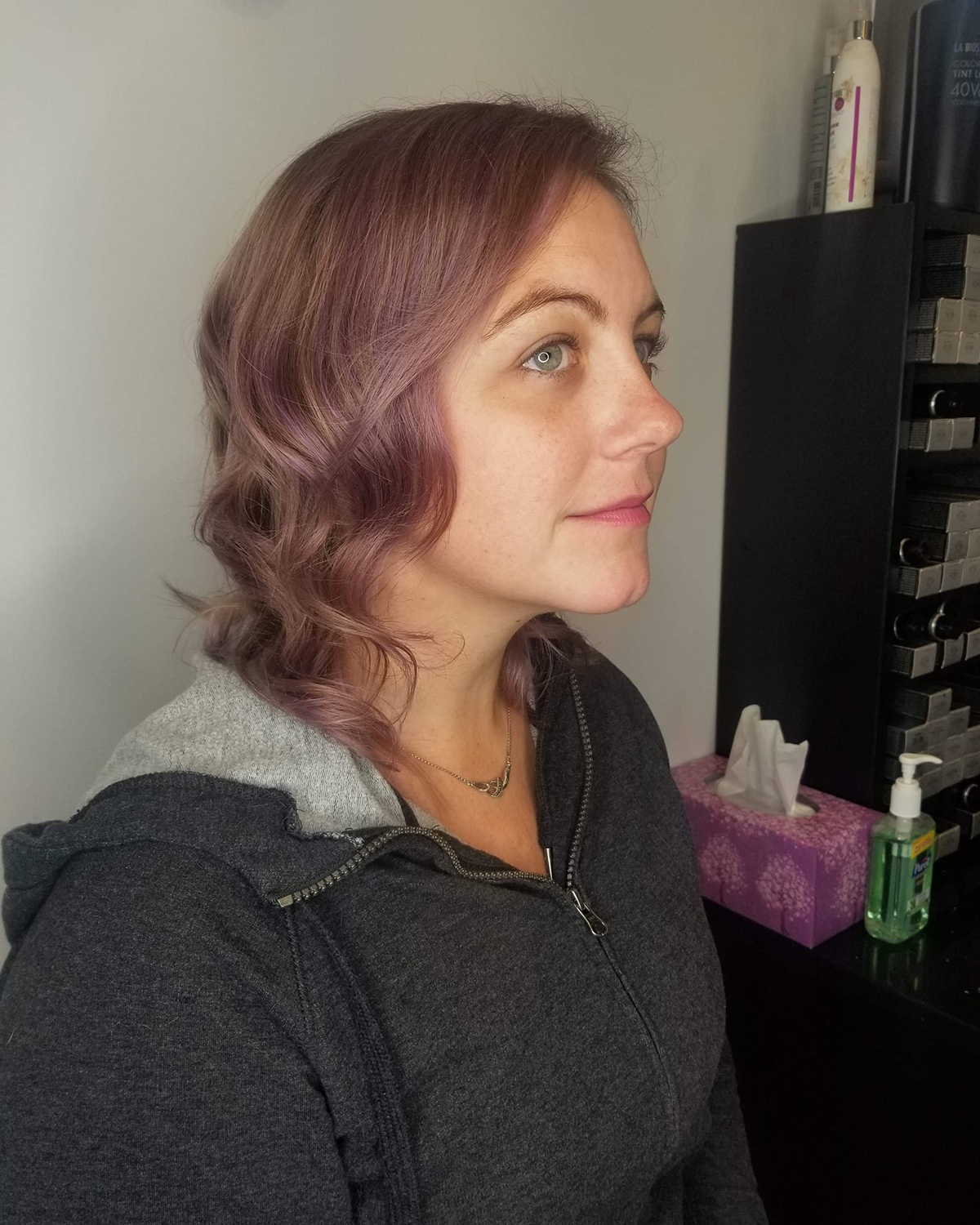 soft medium length purple toned hair