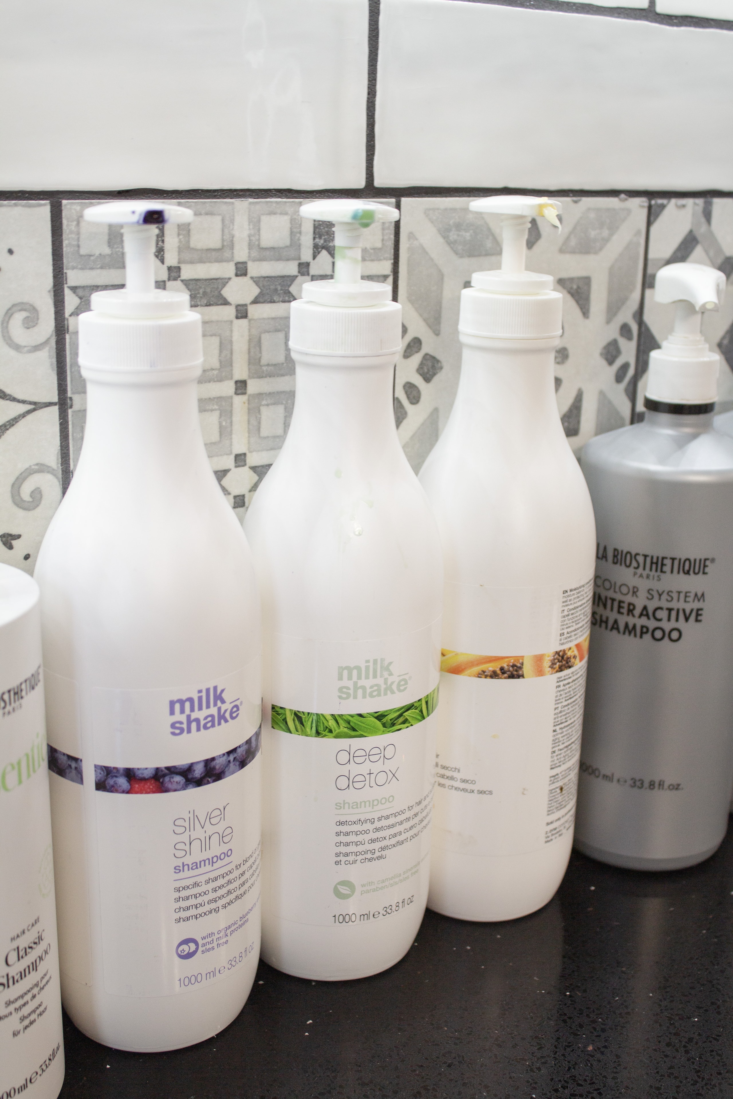Hair care products at the wash station